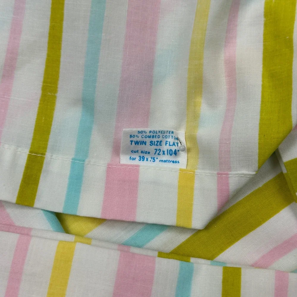 Vtg Montgomery Ward Percale Twin Flat Sheet Pastel Striped Multicolor 72x104